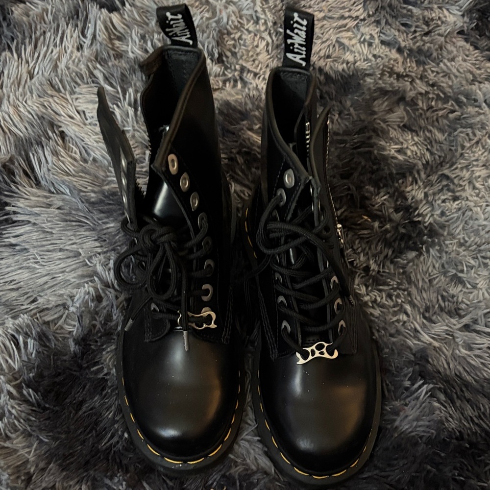 Dr. Martens Black Combat Boots with Yellow Stitching